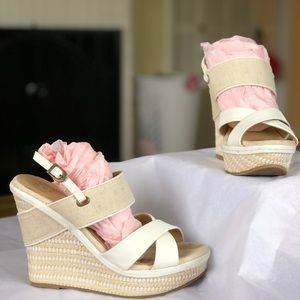 White and cream women wedges